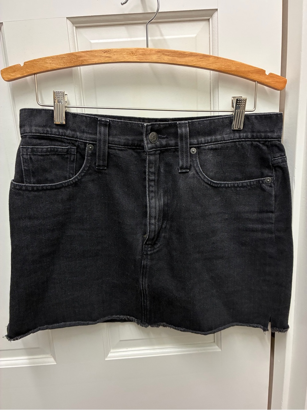 Madewell Black Denim Mini Skirt with Raw Hem